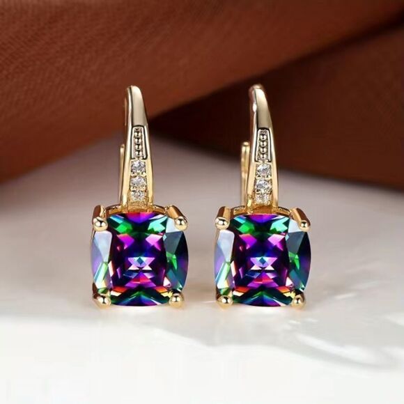 ✨✨🆕✨ Elegant Plated Purple Iridescent Simulated Gem Drop Earrings✨ - Picture 1 of 10